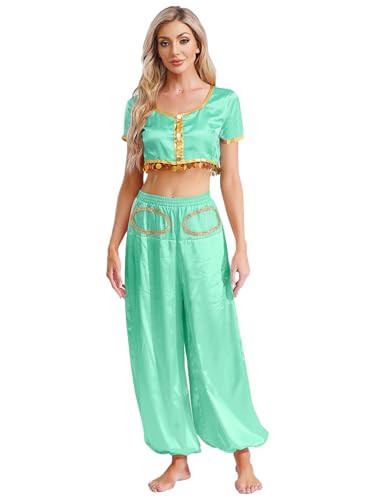 Alvivi Damen Bauchtanz Kostüm Set Arabische Prinzessin Kostüm Crop Tops mit Haremshose Belly Dance Outfit Indische Tanzkleidung Türkis L Alvivi Damen Bauchtanz Kostüm Set Arabische Prinzessin Kostüm Crop Tops mit Haremshose Belly Dance Outfit Indische Tanzkleidung Türkis L von Alvivi