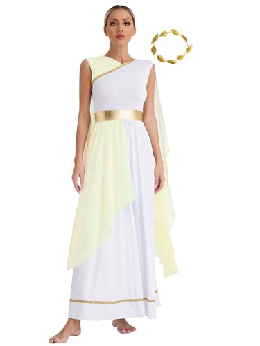 Alvivi Damen Griechische Göttin Kostüm Griechische Kleider mit Gold Blatt Stirnband Römisch Antike Griechisches Toga Mottoparty Kleid Champagne XXL von Alvivi