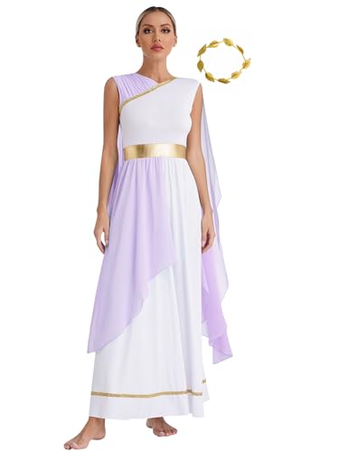 Alvivi Damen Griechische Göttin Kostüm Griechische Kleider mit Gold Blatt Stirnband Römisch Antike Griechisches Toga Mottoparty Kleid Lavendel 3XL von Alvivi