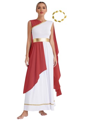 Alvivi Damen Griechische Göttin Kostüm Griechische Kleider mit Gold Blatt Stirnband Römisch Antike Griechisches Toga Mottoparty Kleid Weinrot 3XL von Alvivi