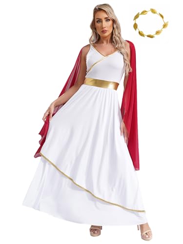 Alvivi Damen Griechisches Kleid Griechische Göttin Kostüm mit Lorbeerkranz Antike Römisch Kostüm Weiß Toga Kleid Halloween Karneval Fasching Kostüm Weinrot 4XL von Alvivi