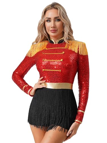 Alvivi Damen Zirkus Kostüm Zirkusdirektor Uniform Glitzer Langarm Body Overall Ringmaster Kostüm Halloween Weihnachten Karneval Mottoparty Rot 3XL Alvivi Damen Zirkus Kostüm Zirkusdirektor Uniform Glitzer Langarm Body Overall Ringmaster Kostüm Halloween Weihnachten Karneval Mottoparty Rot 3XL von Alvivi