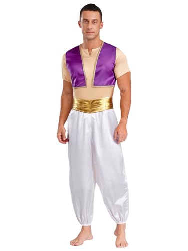 Alvivi Herren Arabischer Prinz Kostüm Kurzarm T-Shirt + Satin Weste Jacke + Haremshose Halloween Karneval Fasching Party Outfits Lila XL Alvivi Herren Arabischer Prinz Kostüm Kurzarm T-Shirt + Satin Weste Jacke + Haremshose Halloween Karneval Fasching Party Outfits Lila XL von Alvivi