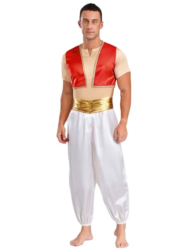 Alvivi Herren Arabischer Prinz Kostüm Kurzarm T-Shirt + Satin Weste Jacke + Haremshose Halloween Karneval Fasching Party Outfits Rot 3XL Alvivi Herren Arabischer Prinz Kostüm Kurzarm T-Shirt + Satin Weste Jacke + Haremshose Halloween Karneval Fasching Party Outfits Rot 3XL von Alvivi