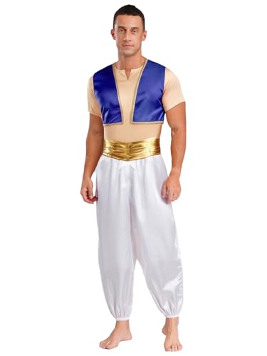 Alvivi Herren Arabischer Prinz Kostüm Kurzarm T-Shirt + Satin Weste Jacke + Haremshose Halloween Karneval Fasching Party Outfits Royal Blau S Alvivi Herren Arabischer Prinz Kostüm Kurzarm T-Shirt + Satin Weste Jacke + Haremshose Halloween Karneval Fasching Party Outfits Royal Blau S von Alvivi