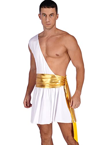 Alvivi Herren Gladiator Kostüm Ein-Schulter Harness mit Römisch Rock Toga Griechischer Gott Kostüm Cosplay Karneval Faschingskostüme E Weiß L von Alvivi