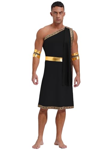 Alvivi Herren Gladiator Kostüm Ein-Schulter Römisch Rock Toga mit Zubehör Griechischer Gott Kostüm Cosplay Karneval Fasching Mottoparty G Schwarz S von Alvivi