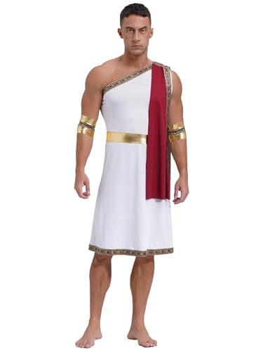 Alvivi Herren Gladiator Kostüm Ein-Schulter Römisch Rock Toga mit Zubehör Griechischer Gott Kostüm Cosplay Karneval Fasching Mottoparty G Weinrot M von Alvivi