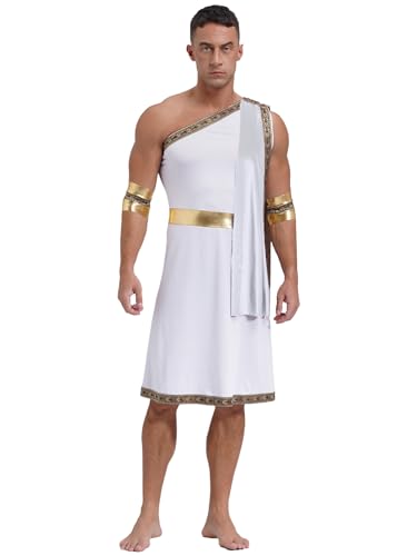 Alvivi Herren Gladiator Kostüm Ein-Schulter Römisch Rock Toga mit Zubehör Griechischer Gott Kostüm Cosplay Karneval Fasching Mottoparty G Weiß 3XL von Alvivi