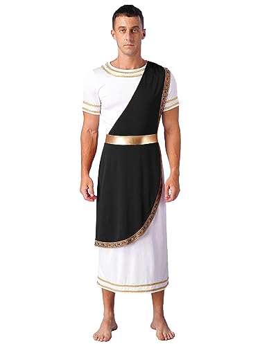 Alvivi Herren Griechischer Gott Kostüm Antike Römische Toga Kleid Robe Langes Gewand Halloween Karneval Faschingskostüm Mottoparty A Schwarz 3XL von Alvivi