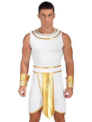 Alvivi Herren Griechischer Gott Kostüm Römisches Gladiator Kostüm Gewand Kurz Kleid mit Manschetten Halloween Karneval Party Kostüm A Weiß L von Alvivi