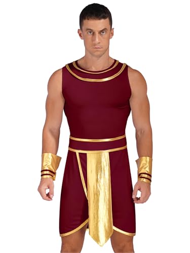 Alvivi Herren Griechischer Gott Kostüm Römisches Gladiator Kostüm Gewand Kurz Kleid mit Manschetten Halloween Karneval Party Kostüm Aa Weinrot XL von Alvivi