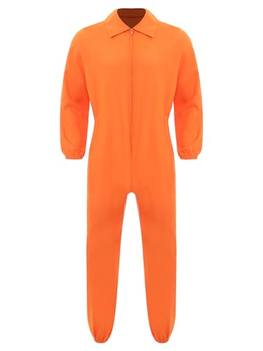 Alvivi Herren Häftling Kostüm Gefangener Overall Jumpsuit Orange Sträfling Kostüm Prisoner Outfits Halloween Karneval Faschingskostüme Orange L von Alvivi