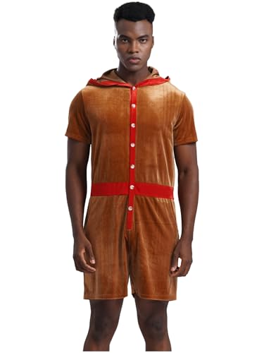 Alvivi Herren Hirsch Kostüm Weihnachten Rentier Overall Kurz Jumpsuit Kapuze Weihnachten Body Weihnachtsmann Kostüm Weihnachten Party S-3XL Braun 3XL von Alvivi