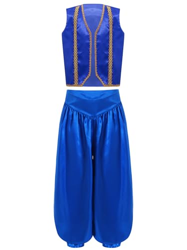 Alvivi Jungen Arabische Prinz Kostüm Ärmellos Weste Jacke mit Haremshose Orientalisches Arabische Kleidung Karneval Fasching Party Outfit Royal Blau 110-116 von Alvivi