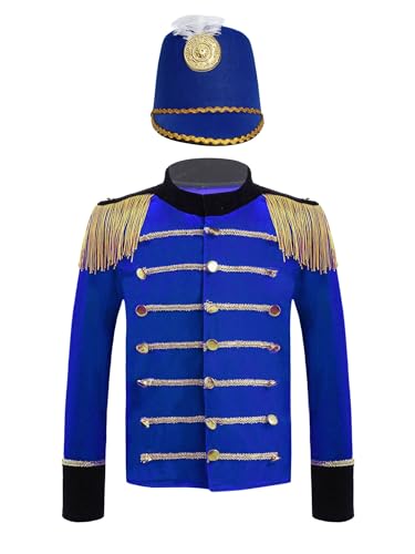 Alvivi Kinder Jungen Mädchen Zirkus Kostüm Langarm Jacke Blazer mit Hut Zirkusdirektor Uniform Mottoparty Karneval Fasching Kostüm Royal Blau 146-152 von Alvivi