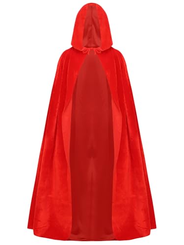 Alvivi Kinder Kapuzen Umhang Jungen Mädchen Weihnachten Kapuzenumhang Mittelalter Umhang Robe Cosplay Halloween Karneval Faschingskostüm Rot 170-182 von Alvivi