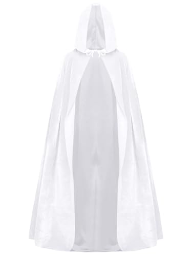 Alvivi Kinder Kapuzen Umhang Jungen Mädchen Weihnachten Kapuzenumhang Mittelalter Umhang Robe Cosplay Halloween Karneval Faschingskostüm Weiß 104-116 von Alvivi