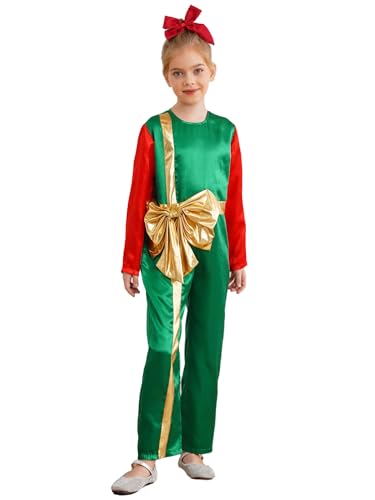 Alvivi Mädchen Weihnachten Overall Jumpsuit Geschenkbox Langarm Weihnachten Body Ganzkörperanzug Weihnachtskostüm Weihnachtsoutfits Rot&Grün 110-116 von Alvivi