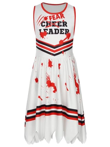 Alvivi Mädchen Zombie Cheer Leader Kostüm Cheerleading Kleid Halloween Gruseliger Kleid Karneval Fasching Partykleid Weiß 128-134 Alvivi Mädchen Zombie Cheer Leader Kostüm Cheerleading Kleid Halloween Gruseliger Kleid Karneval Fasching Partykleid Weiß 128-134 von Alvivi