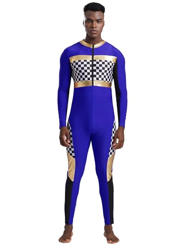 Alvivi Rennfahrer Kostüm Herren Rennfahrer Uniform Ganzkörperanzug Langarm Body Overall Jumpsuit Formel 1 Kostüm Wettbewerb Tanzkostüm Royal Blau L von Alvivi