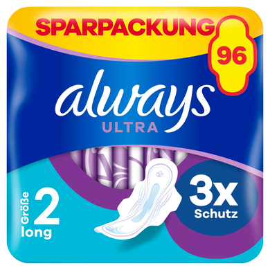 always Binden mit Flügeln Ultra Long Größe 1 Monatspaket, 96 Binden (3 Packungen x 32 Stück) von Always