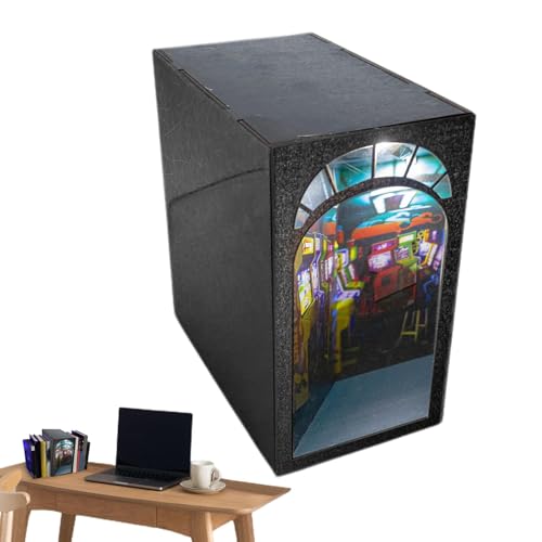 Arcade Book Nook – 3D-Holzpuzzle-Buchstützen-Set | Arcade Book Nook Booknook mit LED-Licht | Buchstützen-Set aus Holz | Arcade Book Nook Puzzle-Kit| Punk-Video-Arcade-Dekor-Puzzle für Erwachsene und von Alwida