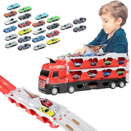 Autotransporter-Spielzeug – Autotransporter-Spielzeug für Kinder | Spielzeug-LKW mit Auswurf-Rennstrecke und Mini-Rennwagen aus Legierung | Spielzeugautotransporter, Spielzeuglastwagen, Autotransporte von Alwida