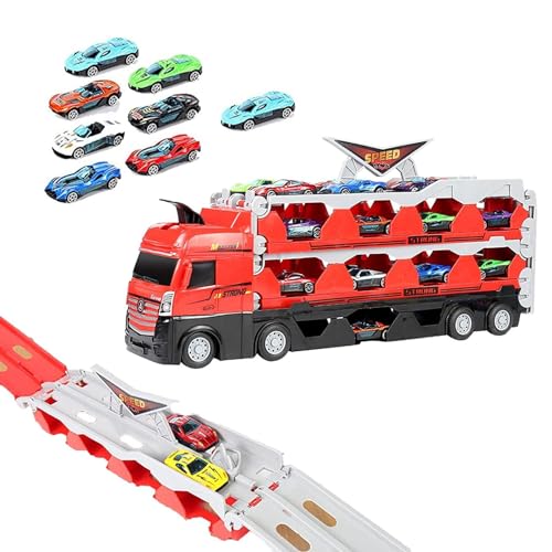 Autotransporter-Spielzeug – Autotransporter-Spielzeug für Kinder | Spielzeug-LKW mit Auswurf-Rennstrecke und Mini-Rennwagen aus Legierung | Spielzeugautotransporter, Spielzeuglastwagen, Autotransporte von Alwida