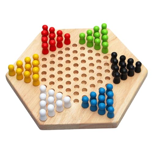 Chinesisches Dame-Spielset, Chinesisches Dame-Set, Holz-Dame-Spielzeug mit bunten Klammern, Strategie-Familienbrettspiel, pädagogisches Schachbrettspielzeug für drinnen und draußen von Alwida