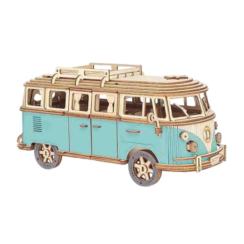 Holzbus-Puzzle für Kinder,Holzbus-Puzzle, 3D-Holzpuzzles Tourbus-Modellspielzeug, Holz-Bastel-Tour-Bus, Schreibtisch-Dekoration, Bastel-Auto, Lernspielzeug von Alwida