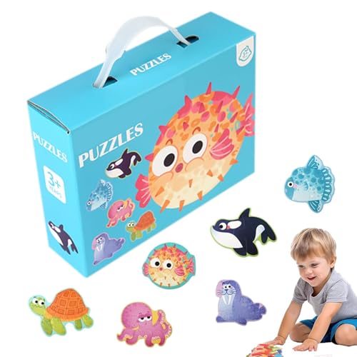 Puzzle Kleinkind,Puzzles für Kleinkinder - Niedliche Meerestier-Kinderpuzzles,Tragbares frühes Lernspielzeug, leuchtende Farben, Lernspielzeug, Rätsel mit Aufbewahrungsbox für und Mädchen von Alwida