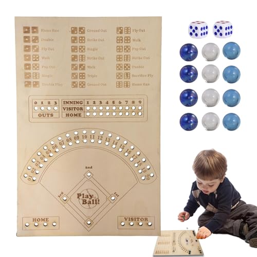 Spiel Baseball – Holz-Baseball-Würfel-Brettspiel | Holz-Sport-Flipper-Brettspielbretter | Klassische Mathe-Zahlenspiele Mit 12 Glas-Flippern, Interaktives Desktop-Sportbrettspiel von Alwida