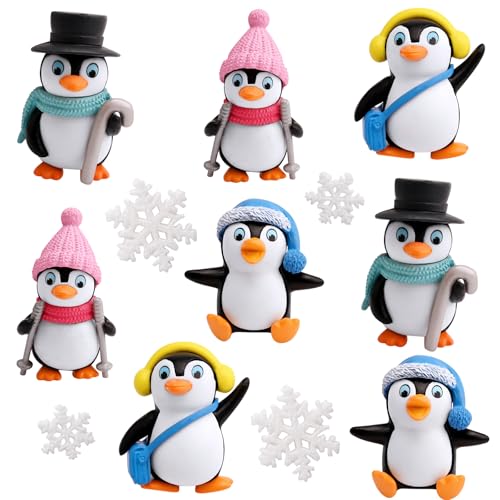 12Pcs Mini Pinguin Schneeflocken Tierfiguren Spielzeug Kuchen Toppers Cute Penguin Figur Ornamente Micro Landschaft Dekoration Kuchen Topper Dekoration Geschenk Weihnachten Geburtstag von Alwodici