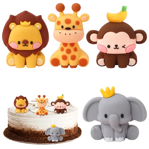 4pcs Dschungel Tiere Kuchen Dekoration Tiere alles Gute zum Geburtstag Kuchen Toppers Dekorationen Dschungel wilden Elefanten Giraffen Löwen Affen für Kinder Junge Mädchen Geburtstag Party Supplies von Alwodici