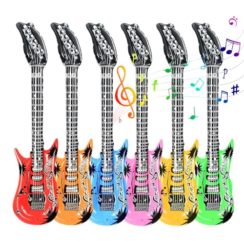 6Pcs aufblasbare Gitarre 90cm aufblasbare Rock-Gitarre Spielzeug aufblasbare Gitarren Spielzeug Rock Star Fancy Dress Instrumente Zubehör Erwachsene Kinder Geburtstag Party Photo Booth Requisiten von Alwodici