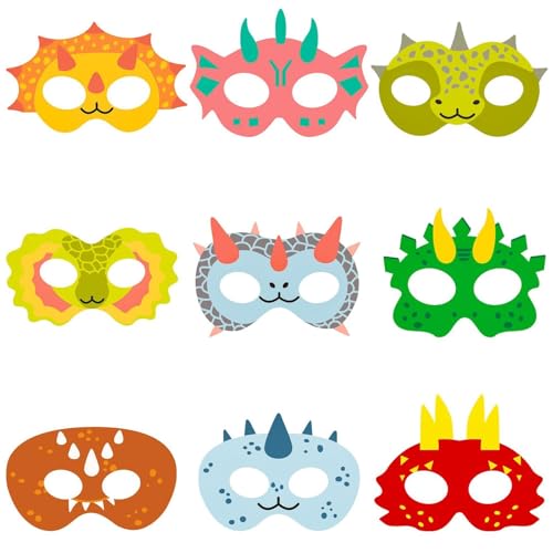 9Pcs Dinosaurier Party Masken Fancy Dress Kostüm Kinder Party Tier Party Favour Beute Tasche Füller Halloween Geburtstag Maskerade Schule Aktivität Masken Party für Jungen und Mädchen von Alwodici