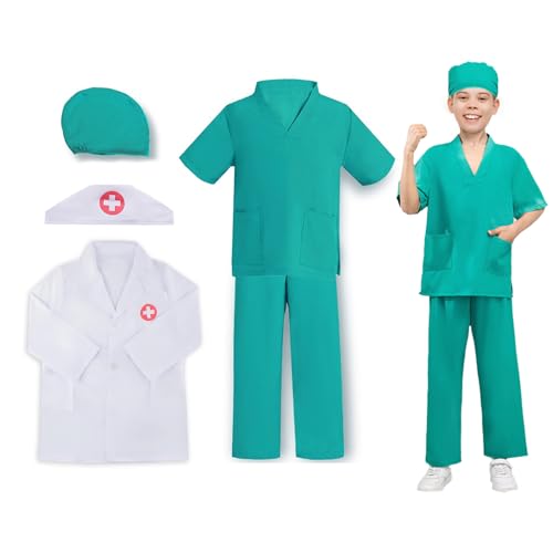 Alwodici Arzt Set für Kinder 4 Stück Kinder Rolle spielen Halloween Kostüme Fancy Dress Up Pretend Spielzeug Lernspielzeug für Halloween Cosplay Party für 3-6 Jahre Jungen und Mädchen (D) von Alwodici