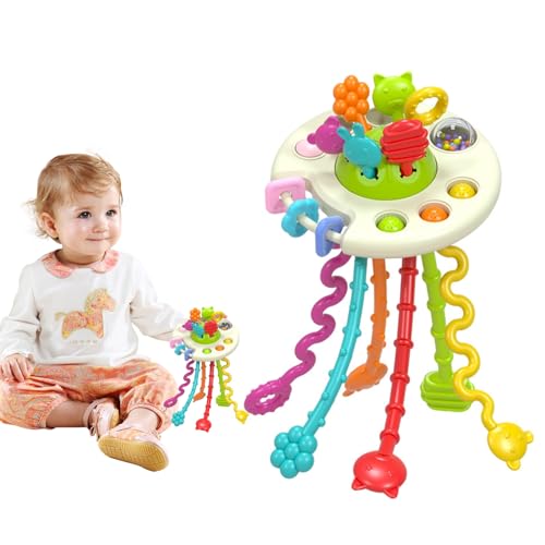 Alwodici Montessori-Spielzeug Baby-Sensorik-Spielzeug Lebensmittelechtes Silikon-Zugschnur-Aktivitätsspielzeug Frühes Lernspielzeug für Feinmotorik Reisespielzeug für Baby Mädchen Junge Geschenke von Alwodici