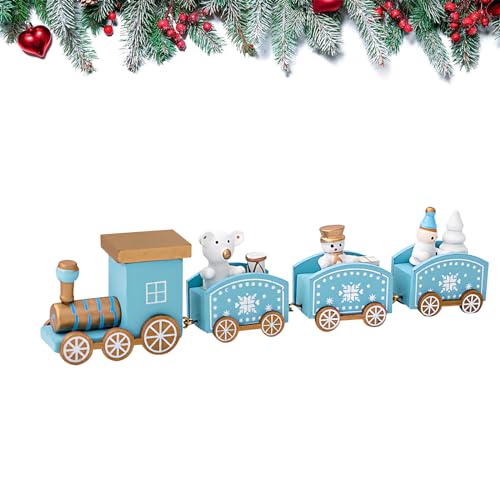 Alwodici Weihnachtszug Dekorationen 4 Wagen Mini Holzeisenbahn für Kinder Geschenk Haus Garten hölzerne Weihnachtszug Dekoration Weihnachten Kindergarten Xmas Urlaub Tischplatte Kamin Dekoration von Alwodici