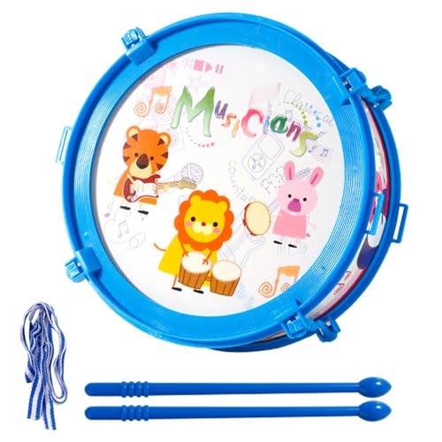 Doppelseitige Trommel Percussion Spielzeug für Kinder Kunststoff-Musikspielzeug Drum Set mit Trageriemen Stick Drum Sensory Musikinstrument Spielzeug Educational Music Toy Geschenk (Blau) von Alwodici