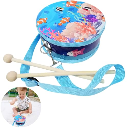 Doppelseitige Trommel Percussion Spielzeug für Kinder Kunststoff-Musikspielzeug Drum Set mit Trageriemen Stick Drum Sensory Musikinstrument Spielzeug Educational Music Toy Geschenk (D) von Alwodici