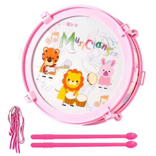 Doppelseitige Trommel Percussion Spielzeug für Kinder Kunststoff-Musikspielzeug Drum Set mit Trageriemen Stick Drum Sensory Musikinstrument Spielzeug Educational Music Toy Geschenk (Rosa) von Alwodici