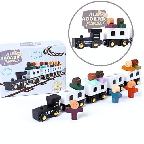 Holzeisenbahn-Set – Zugspielzeug magnetisch – Spielzeugeisenbahn-Sets für Kinder, Kleinkinder, Jungen und Mädchen, kompatibel mit Holzbahnschienen – All Aboard, Friends! von Aly Lea and Co.