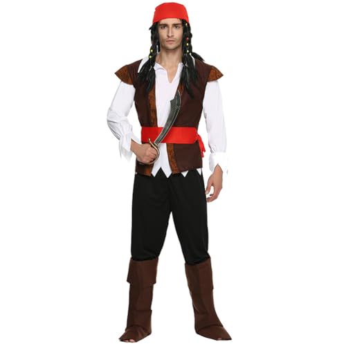 Kostüm Piratin der Karibik Mottoparty Kostüme Halloween Party Kostüm Erwachsene Männer und Frauen Bluse mit Weste Rock Gürtel Stirnband Hut Kostümparty für Karneval Fasching Cosplay-Party165-185cm von AmHiL