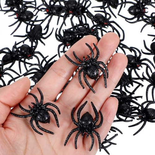 Amabro 50 Stück Halloween Spinne, 4x3 cm Spinnen, Kleine Plastikspinne Falsche Halloween Käfer Realistisches Spielzeug Halloween Dekoration Streich Gruselige Requisiten für Halloween Heimparty von Amabro