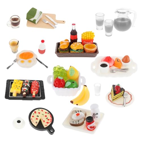 Amabro Miniatur Essen und Trinken, 50 teiliges Harz Lebensmittel Spielzeug Set 1:12 Puppenhaus Puppenzubehör Spielgeschirr Mini Küche kleine puppenhaus zubehör für Mädchen Jungen Essen Party von Amabro