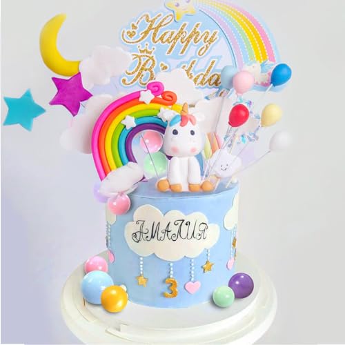 Amacoam Tortendeko Geburtstag Regenbogen Luftballons Wolken Kuchen Topper Kuchendeko Geburtstag Torten Deko Mädchen Frauen Geburtstag Kuchen Hochzeit andere Party Kuchen Deko von Amacoam