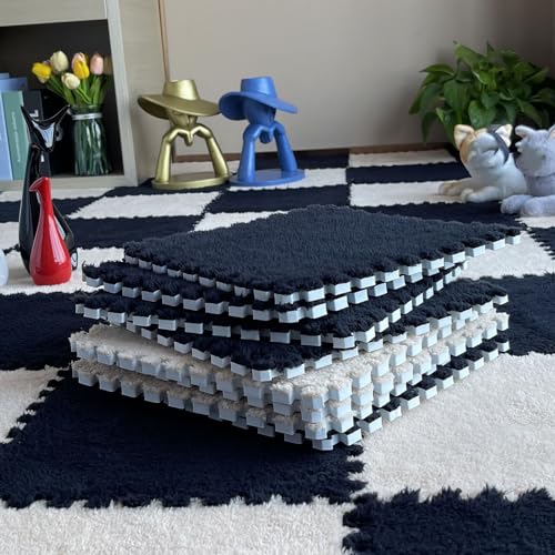 10 Stück Ineinander Greifende Flauschige Teppichfliesen, Bodenmatte Aus Plüsch-Puzzleschaum, Zottelige Spielmatte Für Wohnzimmer, Schlafzimmer, Spielzimmer(Size:0.23 inch,Color:Black+Apricot) von Amacthysh
