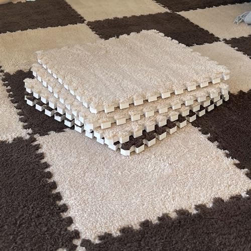 10 Stück Ineinander Greifende Flauschige Teppichfliesen, Bodenmatte Aus Plüsch-Puzzleschaum, Zottelige Spielmatte Für Wohnzimmer, Schlafzimmer, Spielzimmer(Size:0.23 inch,Color:Kaffee+Aprikose) von Amacthysh